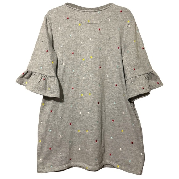 Sonia Rykiel Paris Gray Jersey Dress Embroidered Polka Dot Fleece Ruffle 14Y - Picture 5 of 8